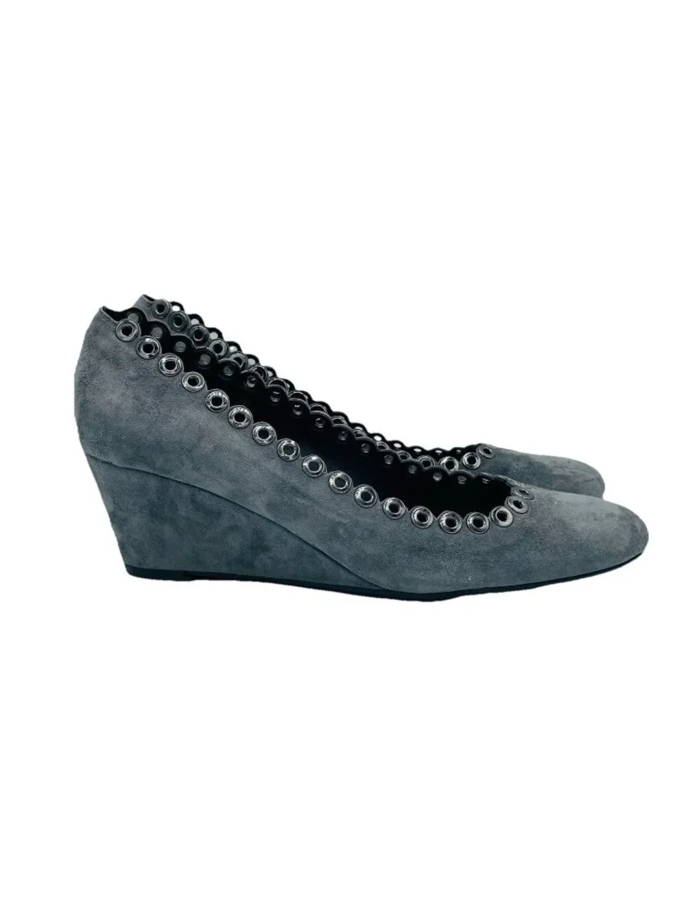 Vaneli Shoes Womens Size 7 N Gray Suede Slip On Pumps Wedge Heels Studded